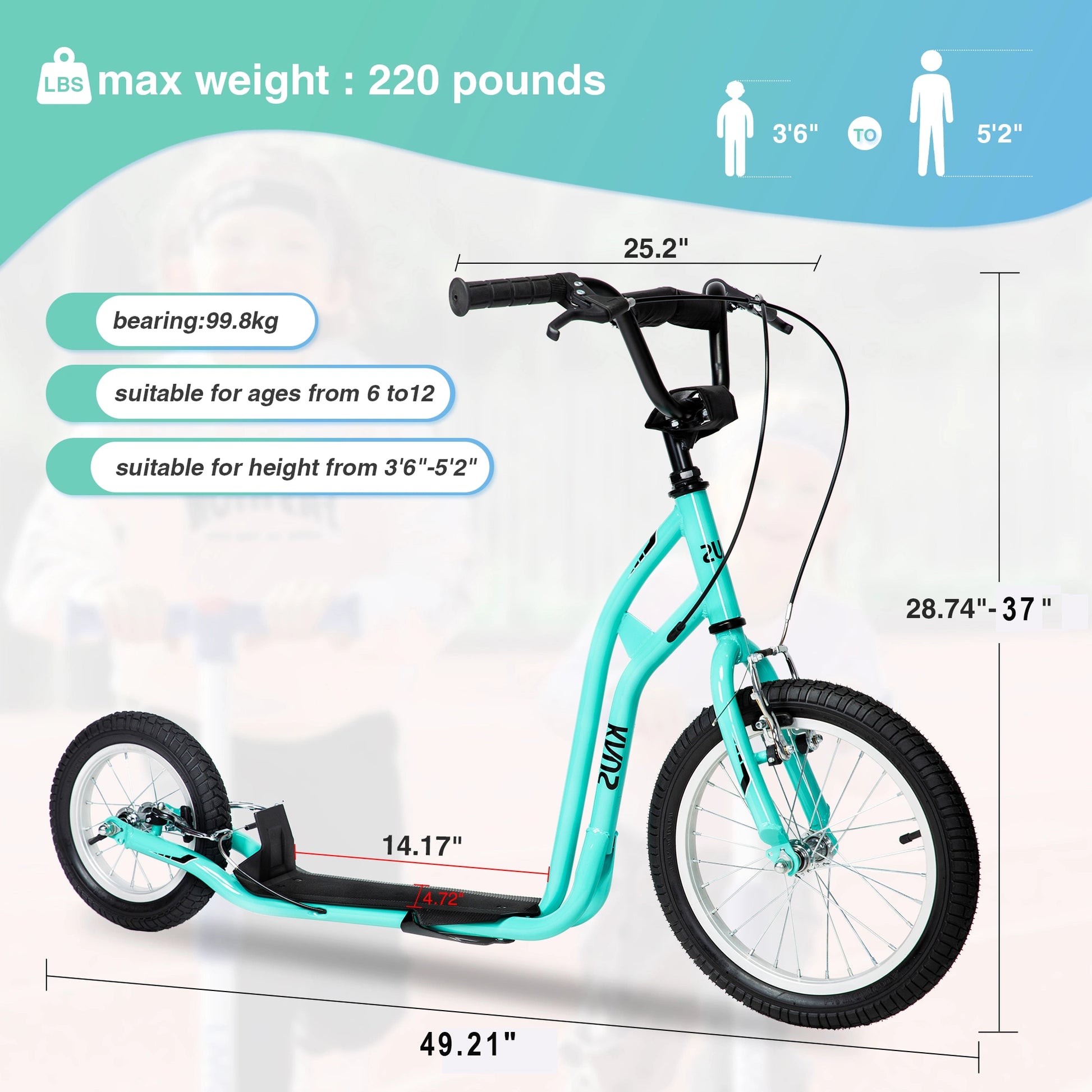 Lazy Bot™ 16" Scooter for Kids Ages 6-12 Adult Scooter with Big Wheels, Lightweight Durable Steel Frame Scooter - Lazy Pro