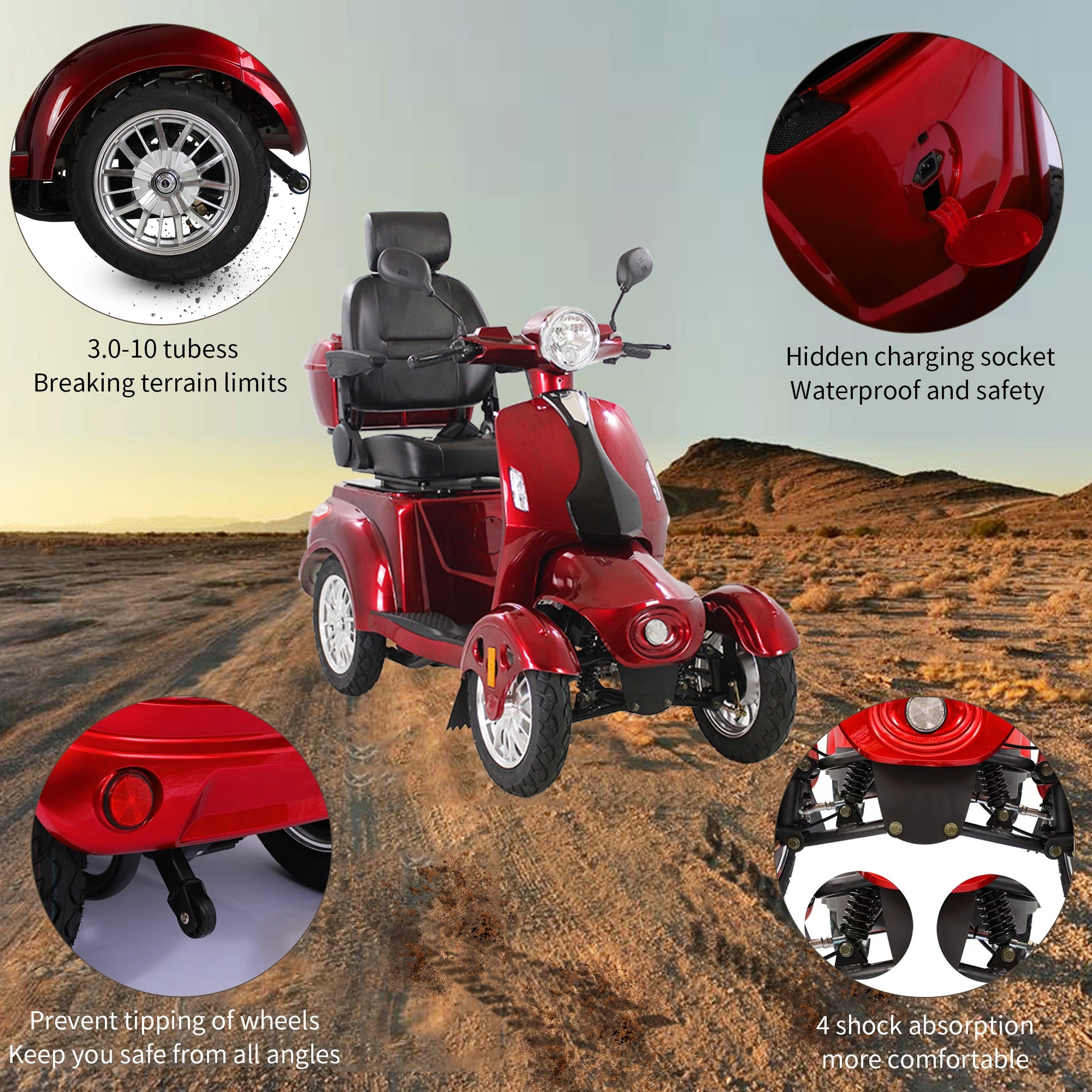 Lazy Bot™ Fastest Mobility Scooter With Four Wheels For Adults & Seniors, Red 800W - Lazy Pro