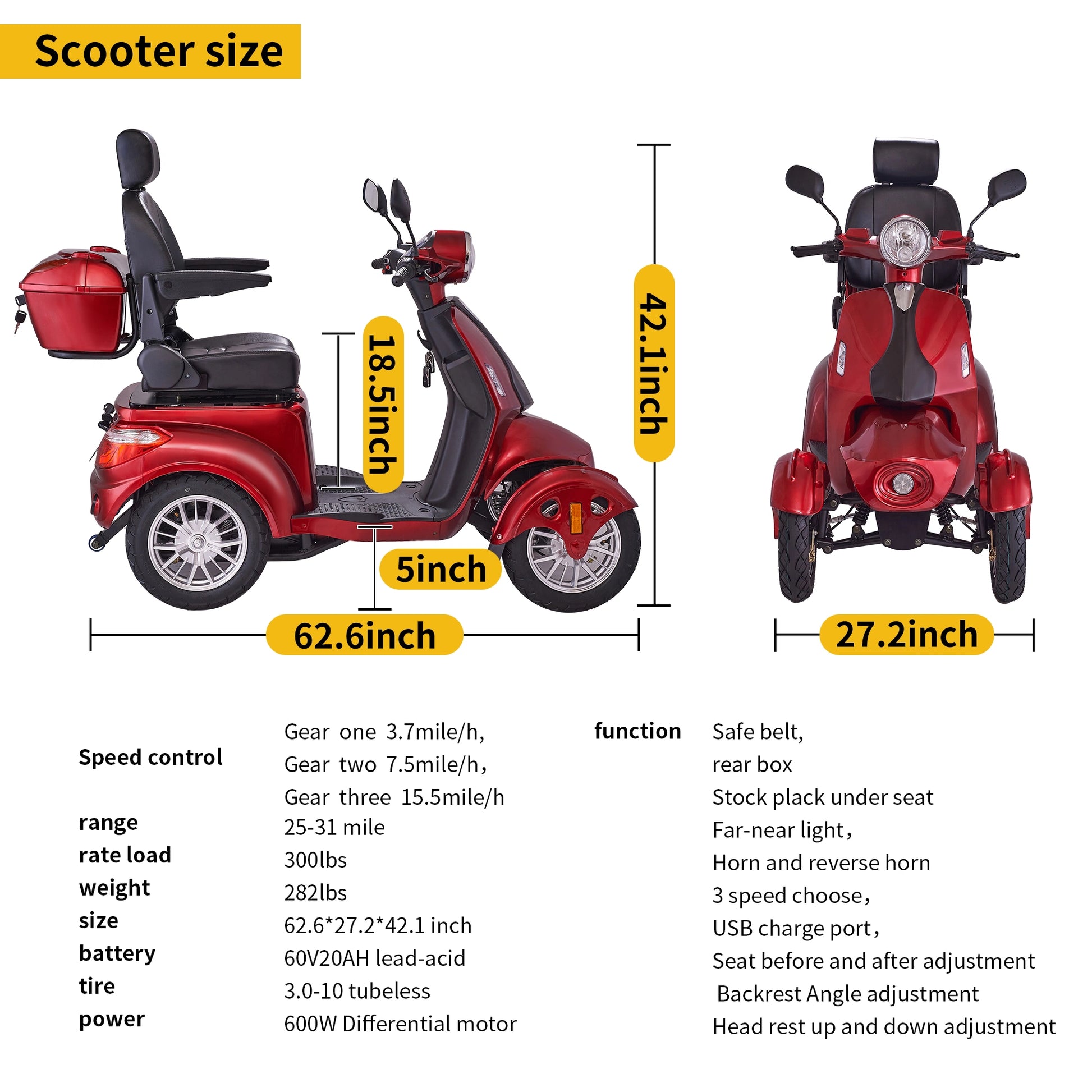 Lazy Bot™ Fastest Mobility Scooter With Four Wheels For Adults & Seniors, Red 800W - Lazy Pro