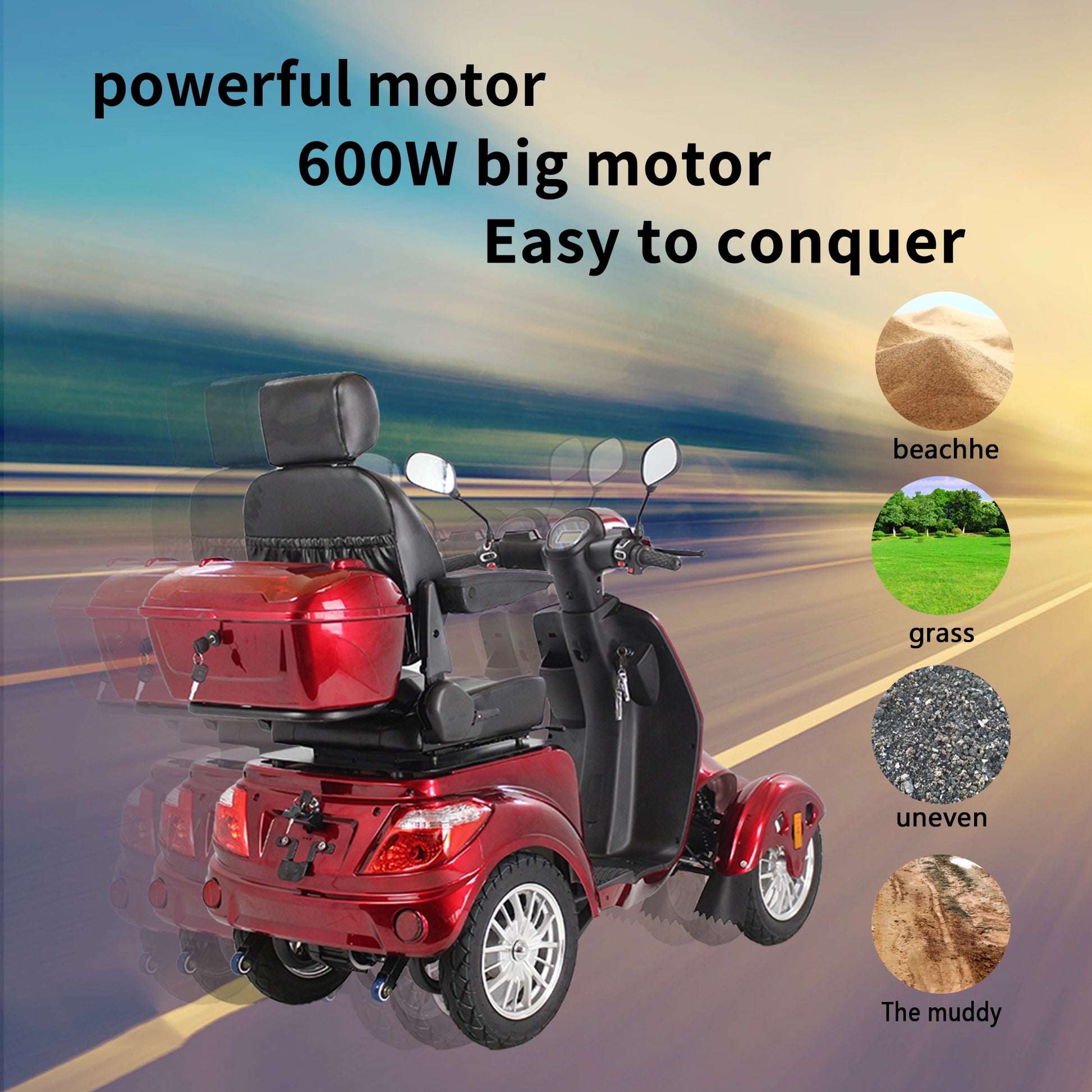 Lazy Bot™ Fastest Mobility Scooter With Four Wheels For Adults & Seniors; Red - Lazy Pro