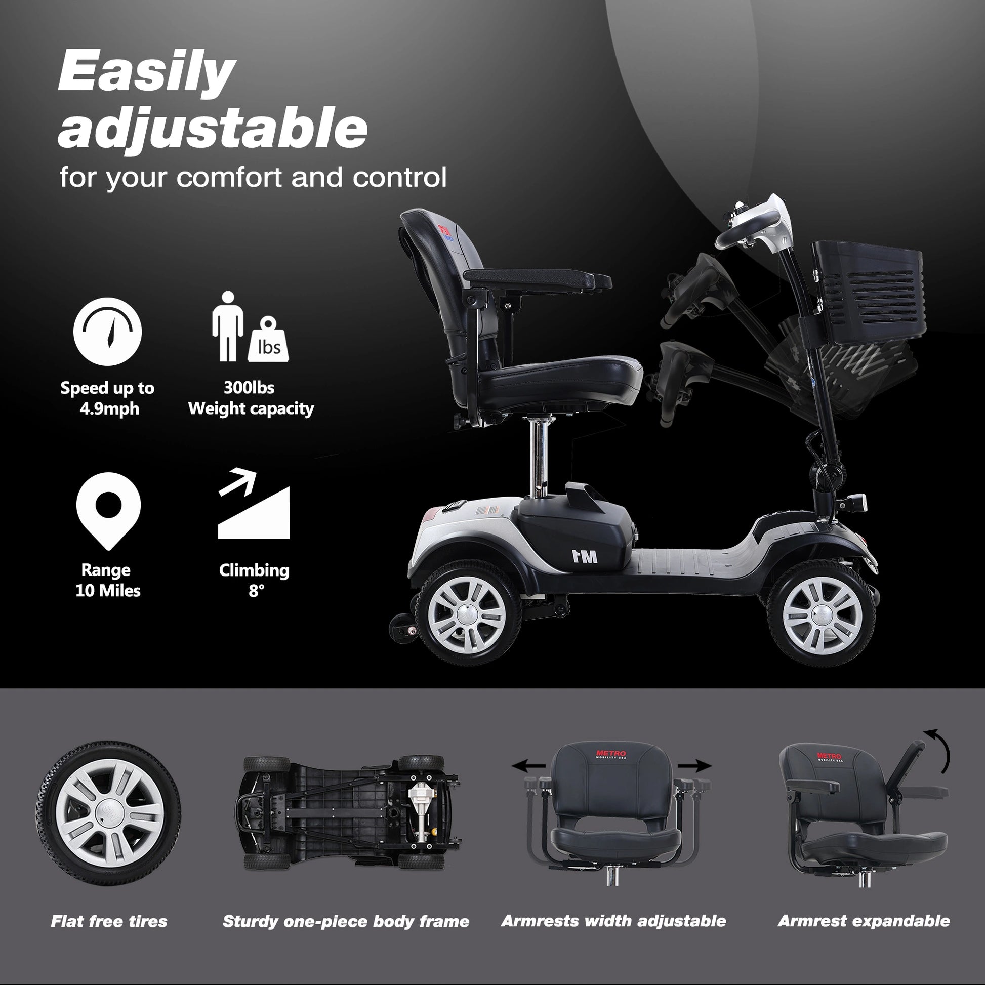 Lazy Bot™ Four wheels Compact Travel Foldable Outdoor Electric Power Mobility Scooter for Adult with LED Lights - Lazy Pro