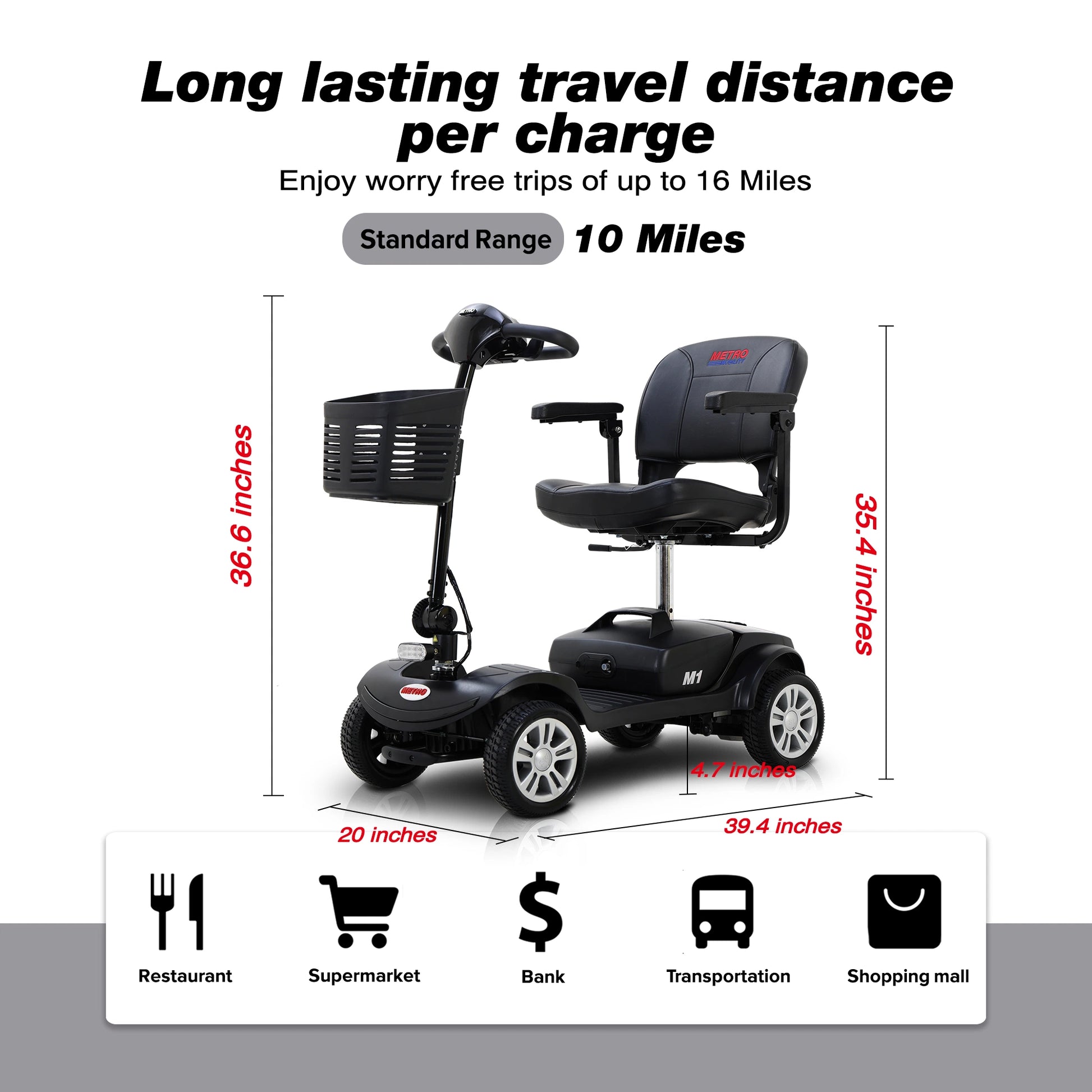 Lazy Bot™ Four wheels Compact Travel Mobility Scooter with 300W Motor for Adult-300lbs, Gloss Black - Lazy Pro