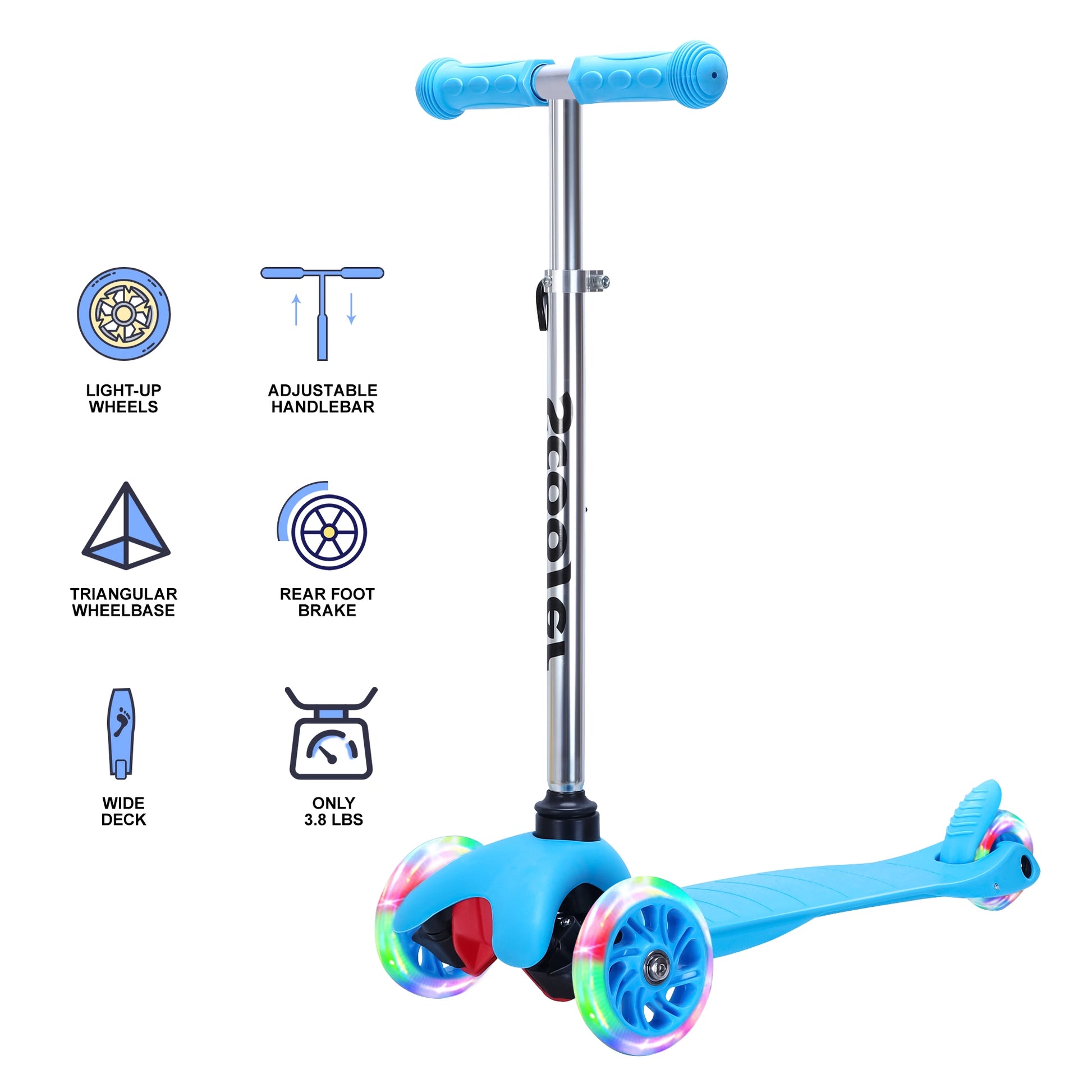 Lazy Bot™ Kids Scooter - 4 Adjustable Height, Extra-Wide Deck with Brake & 3 PU Flashing Wheels, Over 3 Years Old,Blue - Lazy Pro