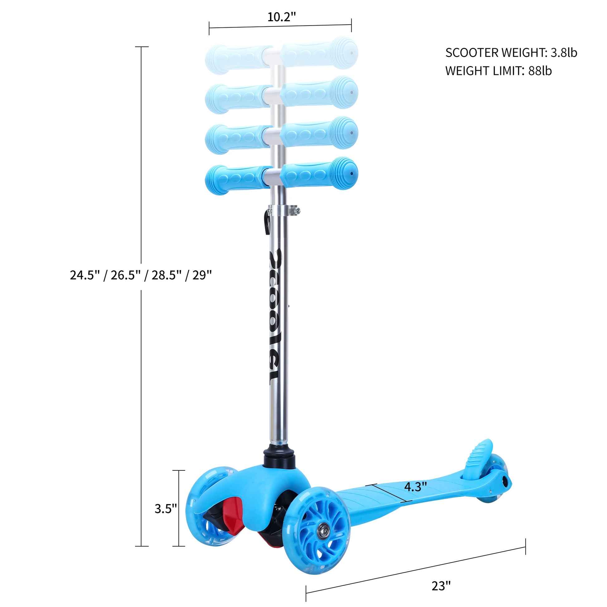 Lazy Bot™ Kids Scooter - 4 Adjustable Height, Extra-Wide Deck with Brake & 3 PU Flashing Wheels, Over 3 Years Old,Blue - Lazy Pro