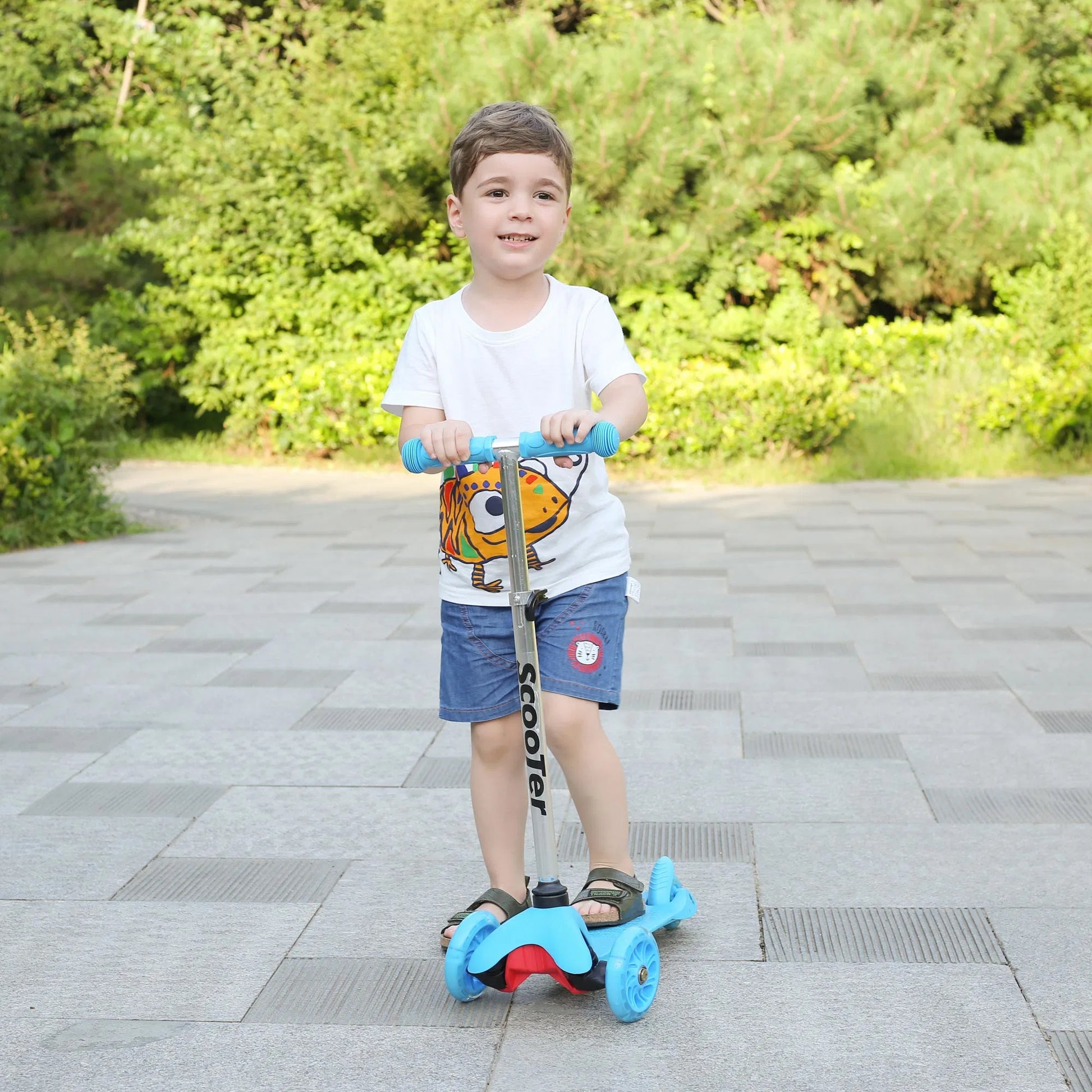 Lazy Bot™ Kids Scooter - 4 Adjustable Height, Extra-Wide Deck with Brake & 3 PU Flashing Wheels, Over 3 Years Old,Blue - Lazy Pro