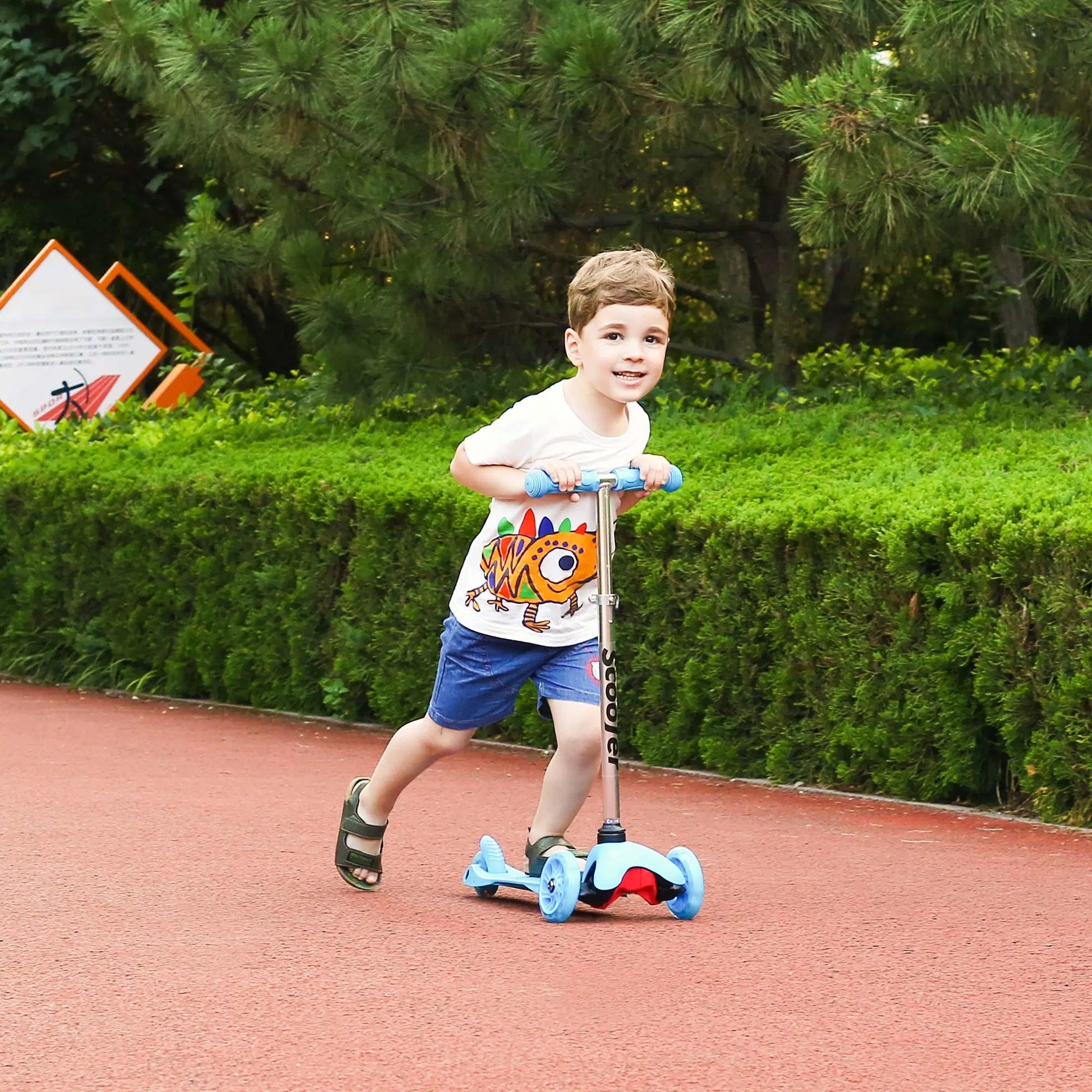 Lazy Bot™ Kids Scooter - 4 Adjustable Height, Extra-Wide Deck with Brake & 3 PU Flashing Wheels, Over 3 Years Old,Blue - Lazy Pro