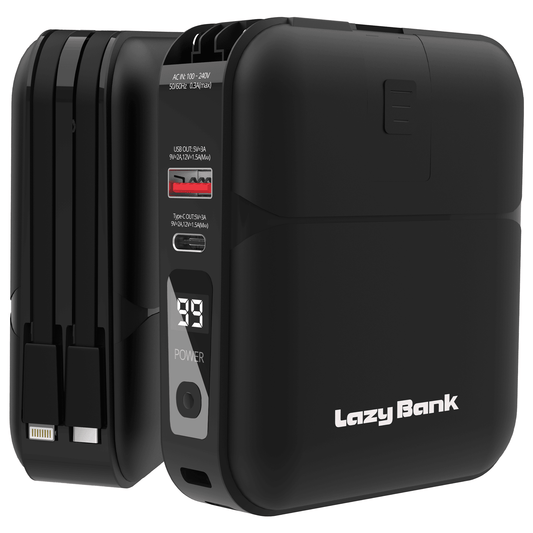 LazyBank™ - Cargador portátil 15000 mAh con cables integrados - Ganador del punto rojo, AC15 Black: Cargador rápido portátil, 15000 mAh, cables integrados 