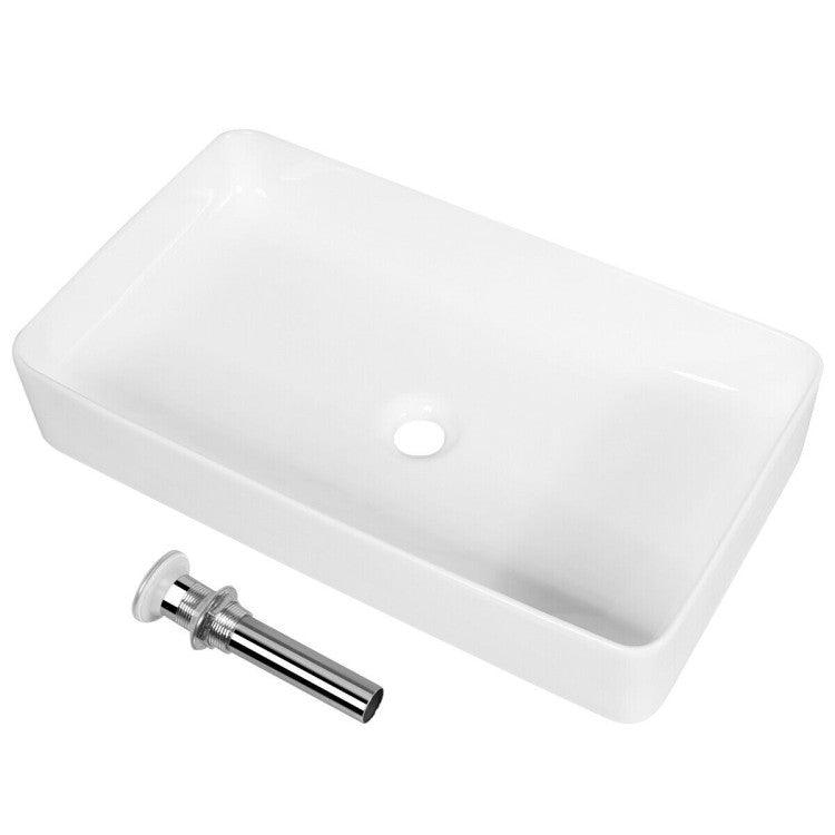 LazyBath™ 24 x 14 Inch Rectangle Bathroom Vessel Sink with Pop-up Drain - Lazy Pro