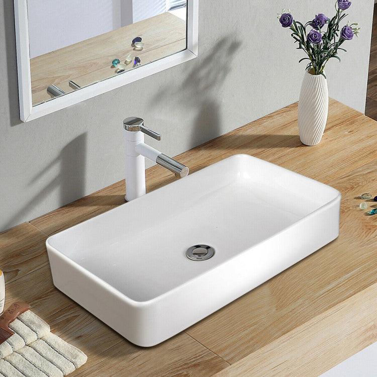 LazyBath™ 24 x 14 Inch Rectangle Bathroom Vessel Sink with Pop-up Drain - Lazy Pro