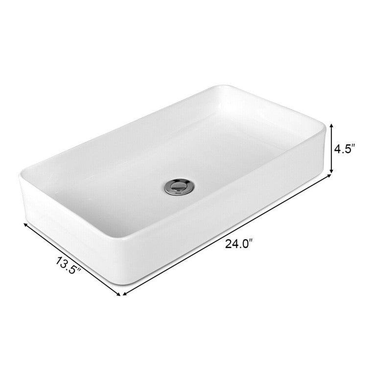 LazyBath™ 24 x 14 Inch Rectangle Bathroom Vessel Sink with Pop-up Drain - Lazy Pro