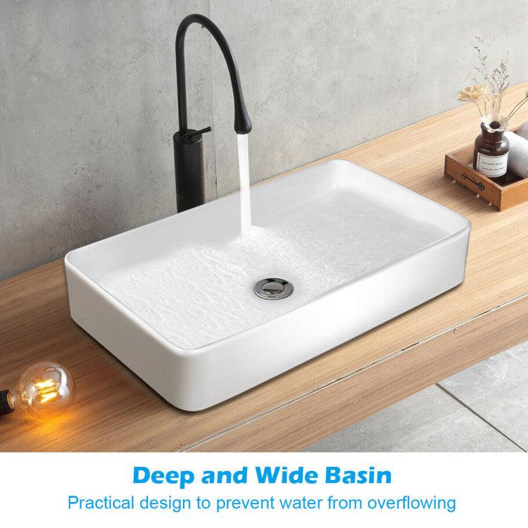 LazyBath™ 24 x 14 Inch Rectangle Bathroom Vessel Sink with Pop-up Drain - Lazy Pro