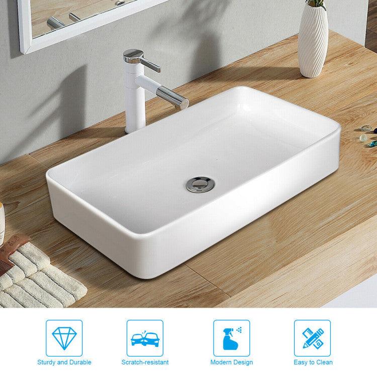 LazyBath™ 24 x 14 Inch Rectangle Bathroom Vessel Sink with Pop-up Drain - Lazy Pro