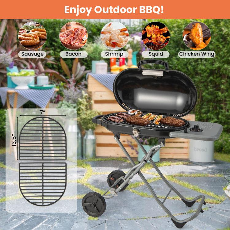 LazyBBQ™ 15000 BTU Portable Propane BBQ Grill with Wheels and Side Shelf - Lazy Pro