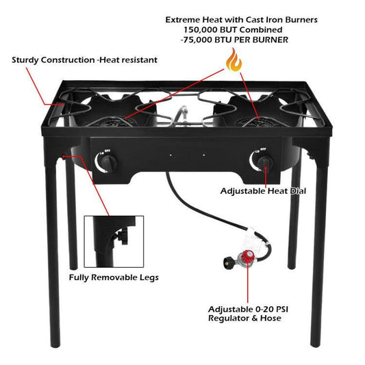 LazyBBQ™ 150000 BTU Double Burner Outdoor Stove BBQ Grill