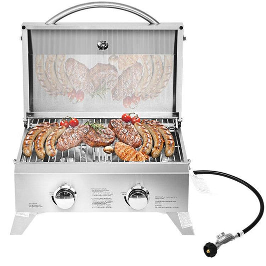 LazyBBQ™ 2 Burner Portable Stainless Steel BBQ Table Top Grill for Outdoors
