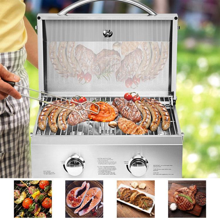 LazyBBQ™ 2 Burner Portable Stainless Steel BBQ Table Top Grill for Outdoors - Lazy Pro
