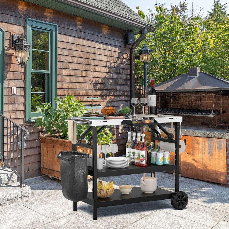 LazyBBQ™ 3 Tiers Foldable Outdoor Cart on 2 Wheels with Phone Holder - Lazy Pro