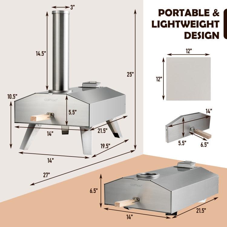 LazyBBQ™ Portable Stainless Steel Outdoor Pizza Oven with 12 Inch Pizza Stone - Lazy Pro