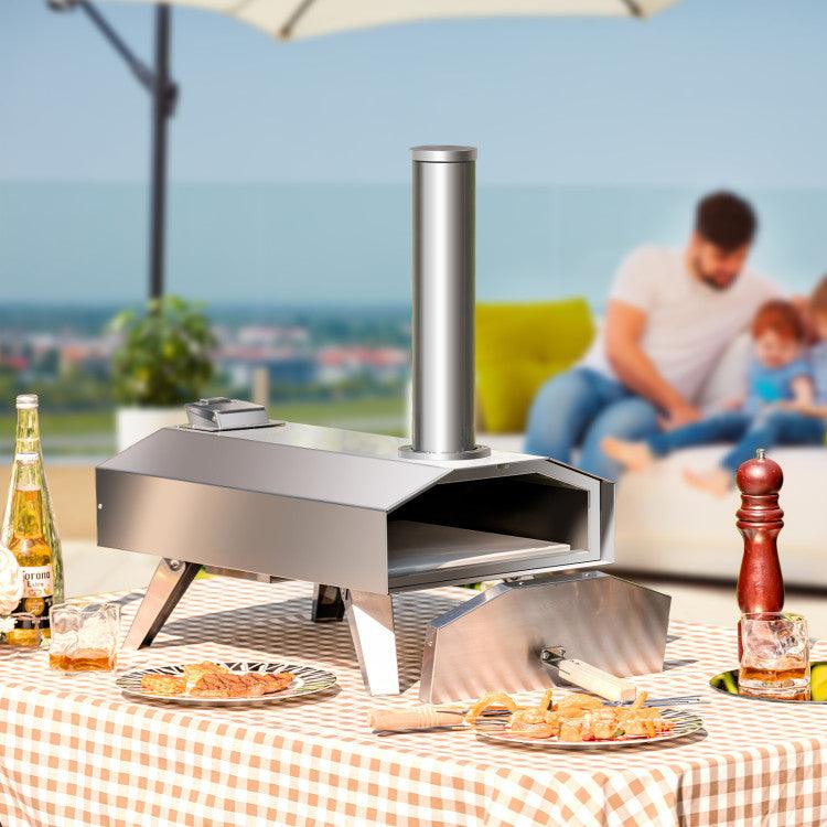 LazyBBQ™ Portable Stainless Steel Outdoor Pizza Oven with 12 Inch Pizza Stone - Lazy Pro