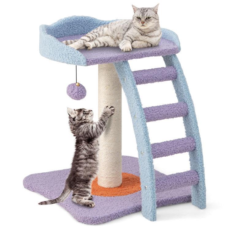 LazyCat™ 19 Inch Mohair Plush Cat Tree with Ladder and Jingling Ball - Lazy Pro