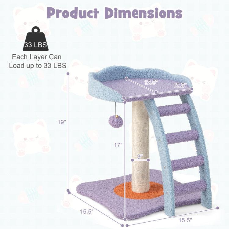 LazyCat™ 19 Inch Mohair Plush Cat Tree with Ladder and Jingling Ball - Lazy Pro