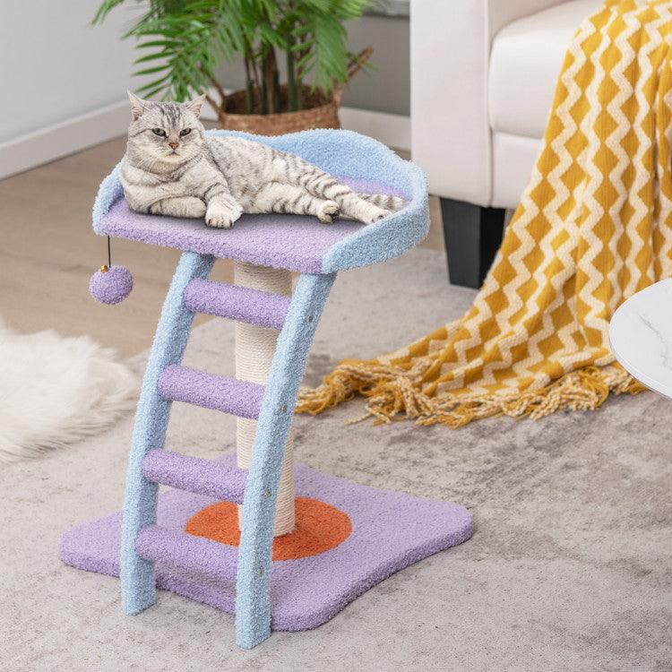 LazyCat™ 19 Inch Mohair Plush Cat Tree with Ladder and Jingling Ball - Lazy Pro