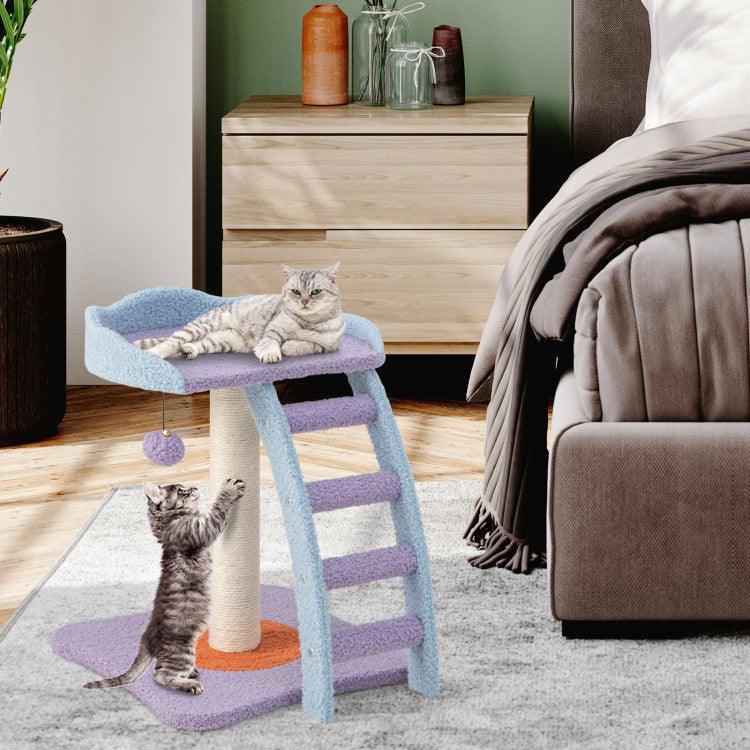 LazyCat™ 19 Inch Mohair Plush Cat Tree with Ladder and Jingling Ball - Lazy Pro