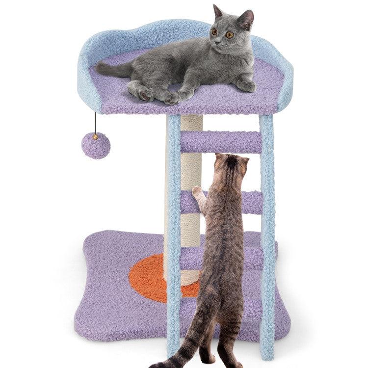 LazyCat™ 19 Inch Mohair Plush Cat Tree with Ladder and Jingling Ball - Lazy Pro