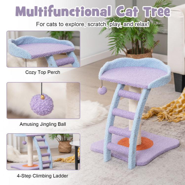 LazyCat™ 19 Inch Mohair Plush Cat Tree with Ladder and Jingling Ball - Lazy Pro