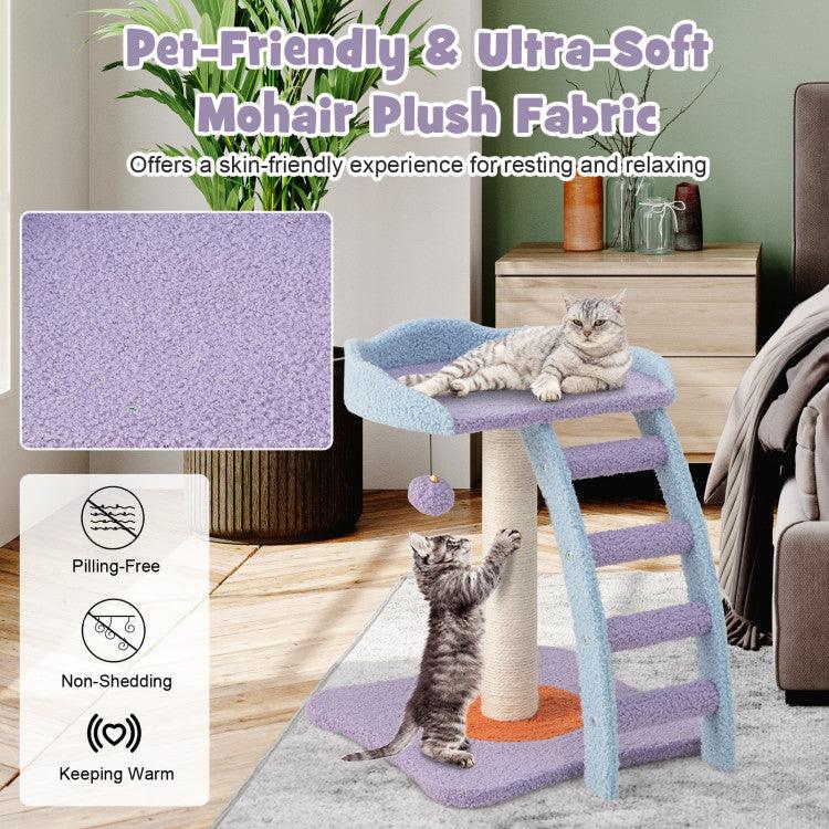 LazyCat™ 19 Inch Mohair Plush Cat Tree with Ladder and Jingling Ball - Lazy Pro