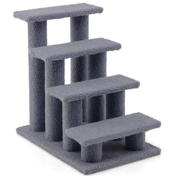 LazyCat™ 24 Inch 4-Step Pet Stairs Carpeted Ladder Ramp Scratching Post Cat Tree Climber - Lazy Pro