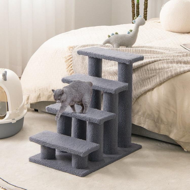 LazyCat™ 24 Inch 4-Step Pet Stairs Carpeted Ladder Ramp Scratching Post Cat Tree Climber - Lazy Pro