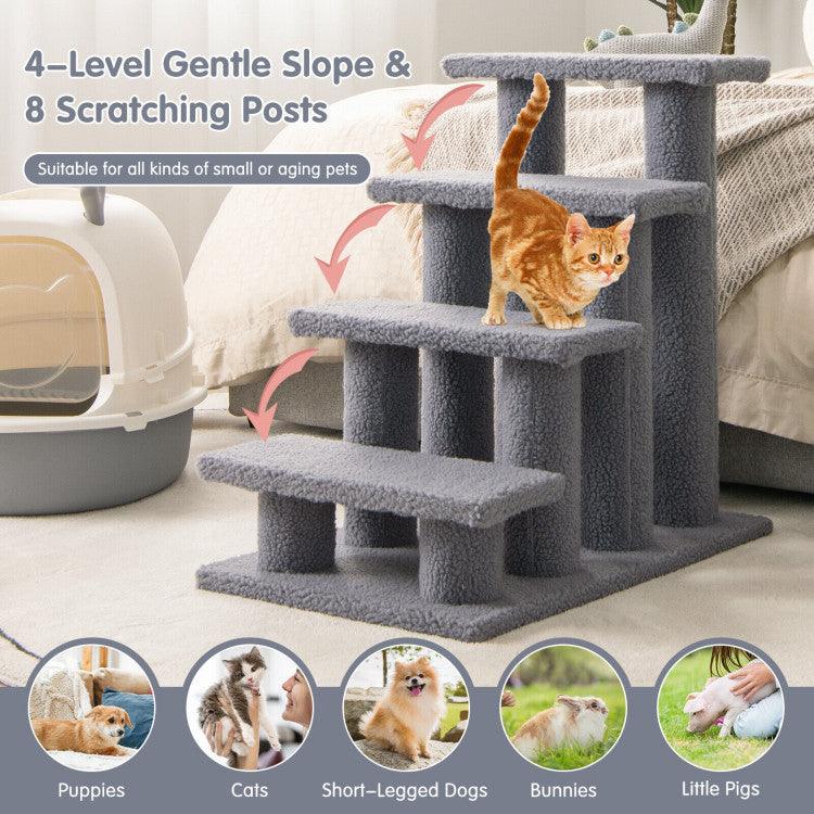 LazyCat™ 24 Inch 4-Step Pet Stairs Carpeted Ladder Ramp Scratching Post Cat Tree Climber - Lazy Pro