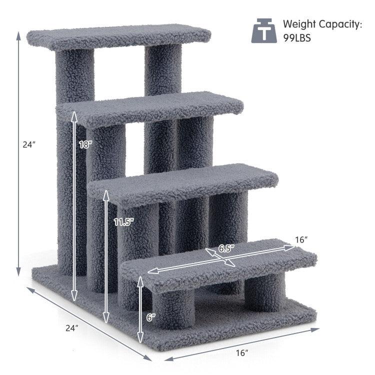 LazyCat™ 24 Inch 4-Step Pet Stairs Carpeted Ladder Ramp Scratching Post Cat Tree Climber - Lazy Pro