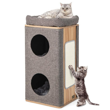 LazyCat™ 3-Story Cat House with Scratching Board for Indoor Cats - Lazy Pro