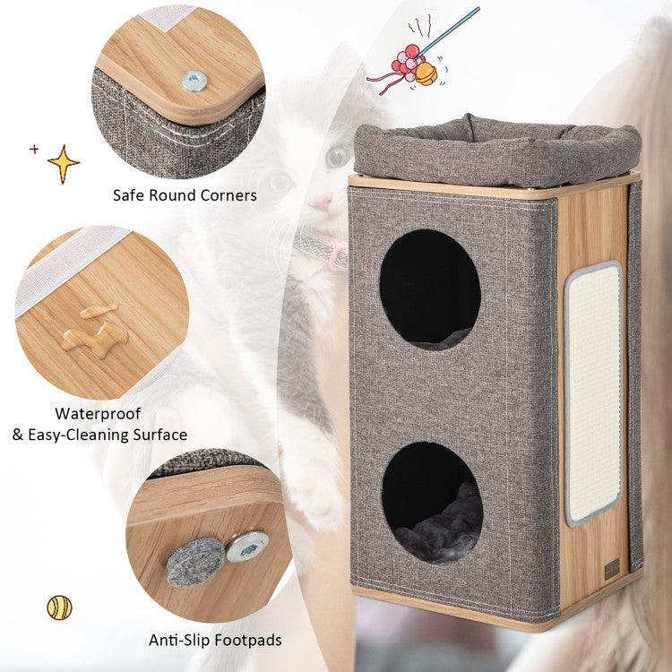 LazyCat™ 3-Story Cat House with Scratching Board for Indoor Cats - Lazy Pro