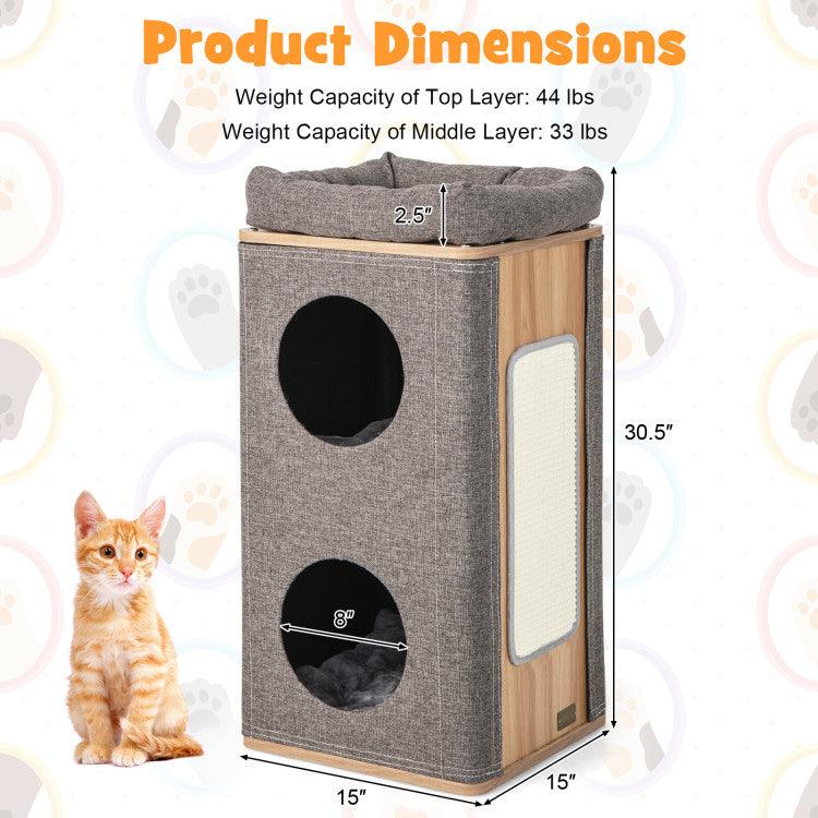 LazyCat™ 3-Story Cat House with Scratching Board for Indoor Cats - Lazy Pro