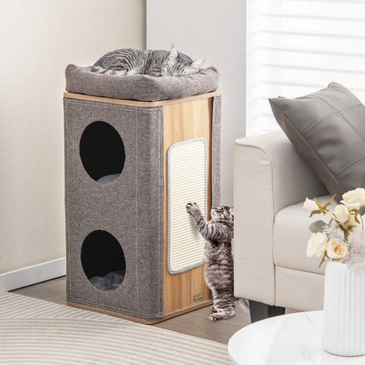 LazyCat™ 3-Story Cat House with Scratching Board for Indoor Cats - Lazy Pro