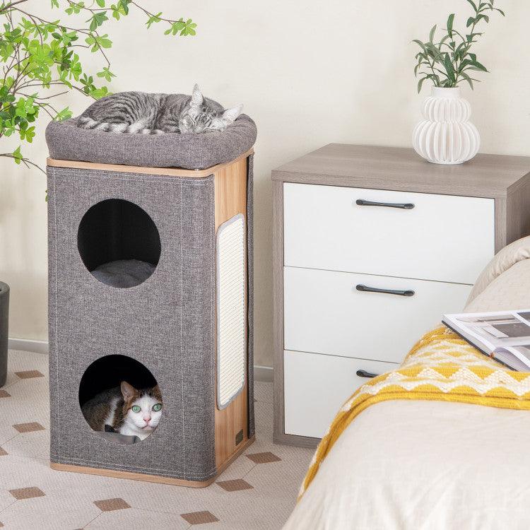 LazyCat™ 3-Story Cat House with Scratching Board for Indoor Cats - Lazy Pro