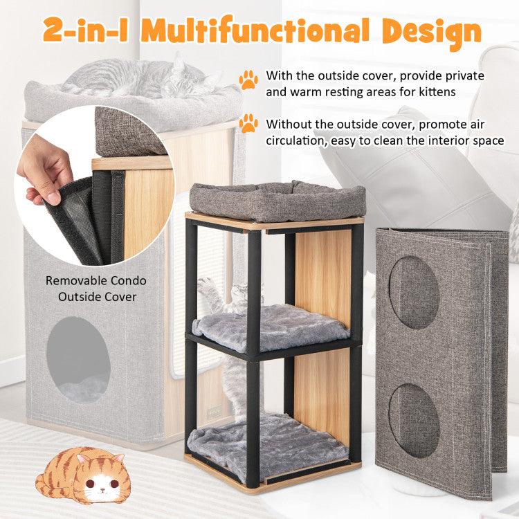 LazyCat™ 3-Story Cat House with Scratching Board for Indoor Cats - Lazy Pro