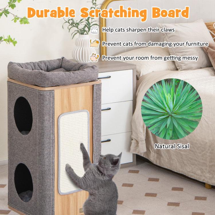 LazyCat™ 3-Story Cat House with Scratching Board for Indoor Cats - Lazy Pro