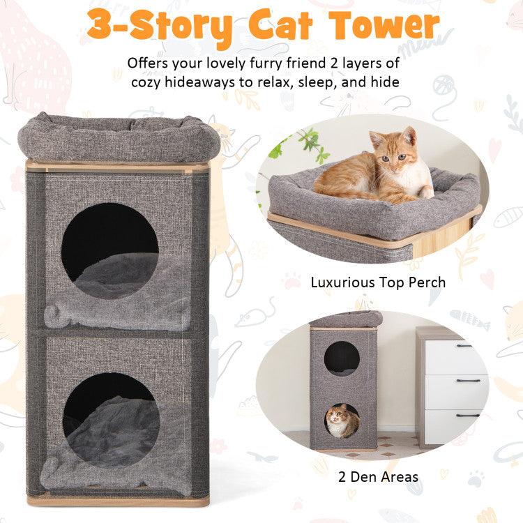 LazyCat™ 3-Story Cat House with Scratching Board for Indoor Cats - Lazy Pro