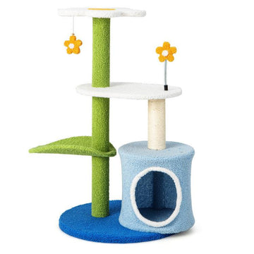 LazyCat™ 34.5 Inch 4-Tier Cute Cat Tree with Jingling Balls and Condo - Lazy Pro