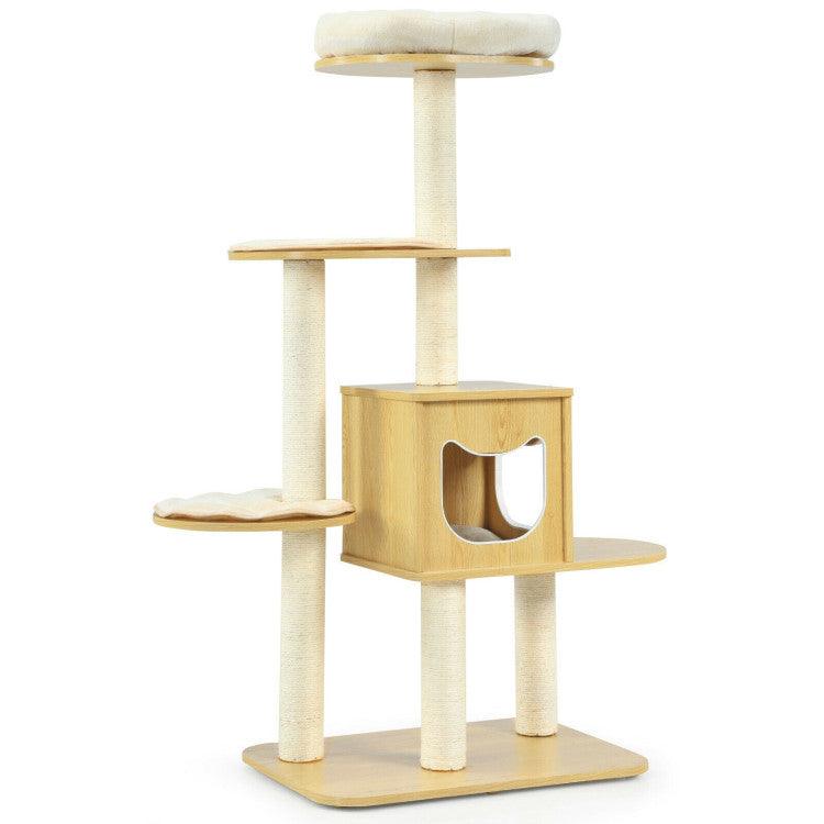 LazyCat™ 4 Levels Modern Wood Cat Tower with Washable Mats - Lazy Pro