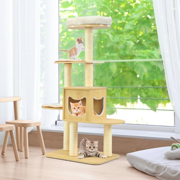 LazyCat™ 4 Levels Modern Wood Cat Tower with Washable Mats - Lazy Pro