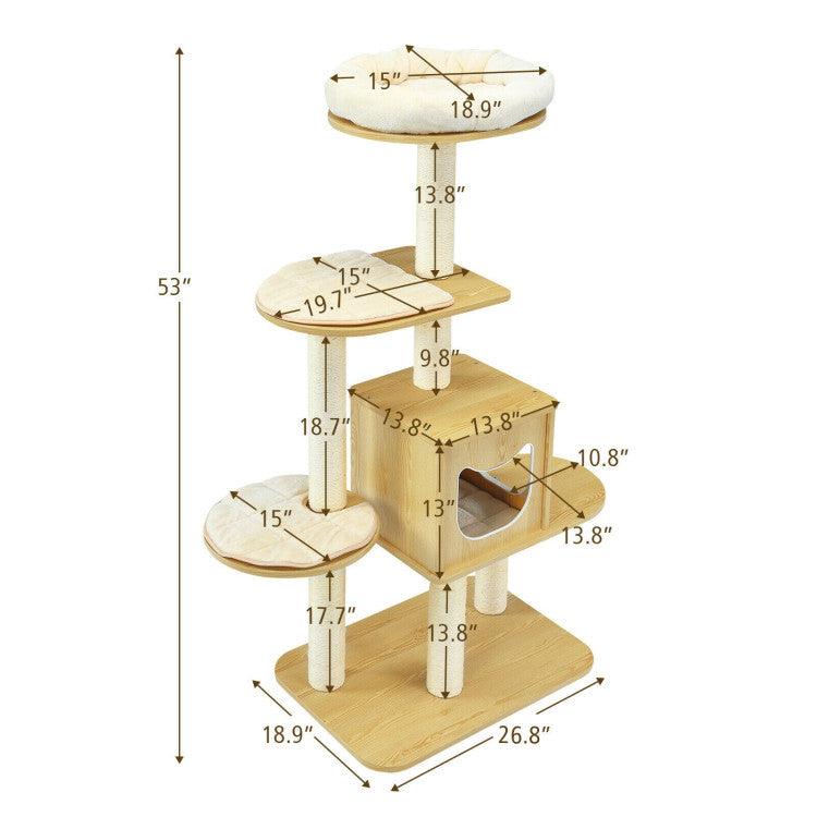 LazyCat™ 4 Levels Modern Wood Cat Tower with Washable Mats - Lazy Pro