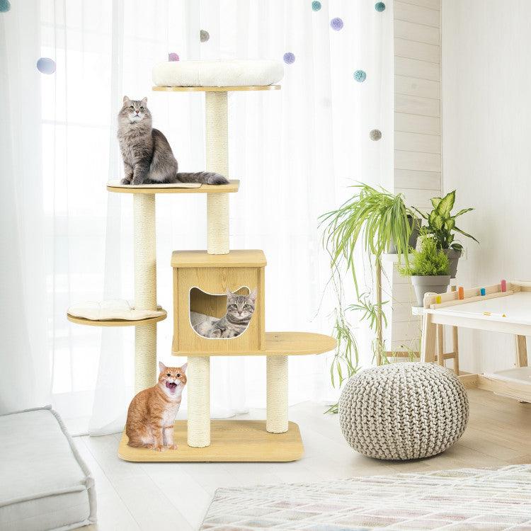 LazyCat™ 4 Levels Modern Wood Cat Tower with Washable Mats - Lazy Pro