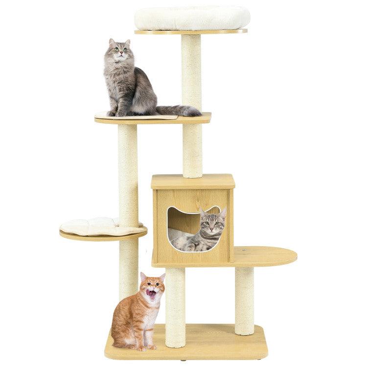 LazyCat™ 4 Levels Modern Wood Cat Tower with Washable Mats - Lazy Pro