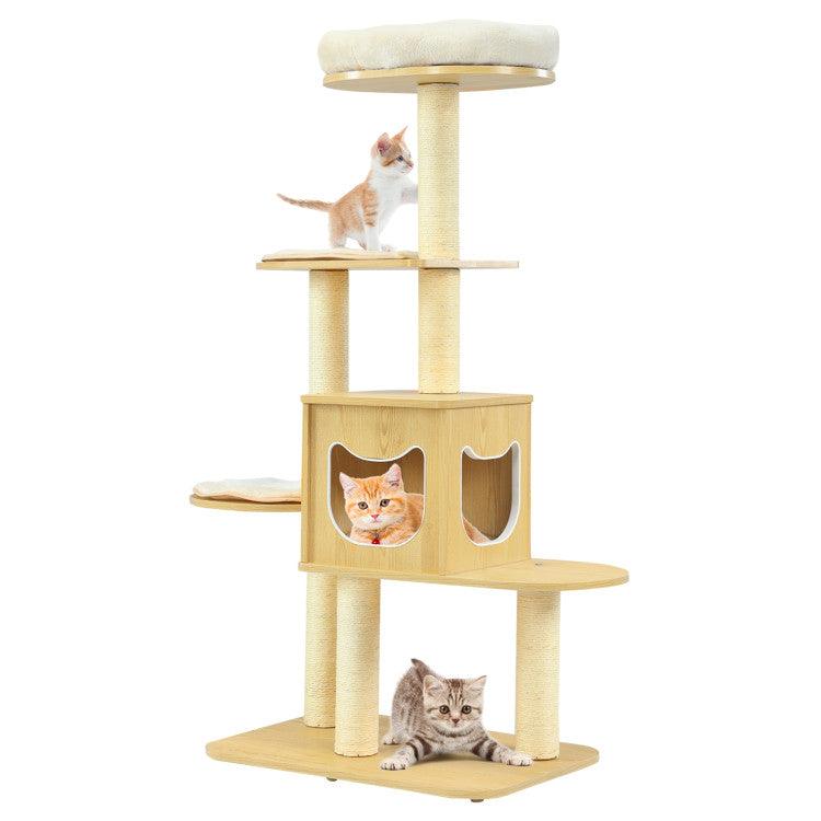 LazyCat™ 4 Levels Modern Wood Cat Tower with Washable Mats - Lazy Pro