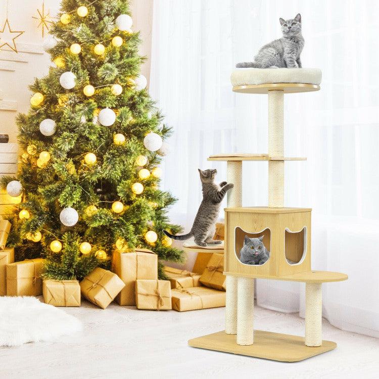 LazyCat™ 4 Levels Modern Wood Cat Tower with Washable Mats - Lazy Pro